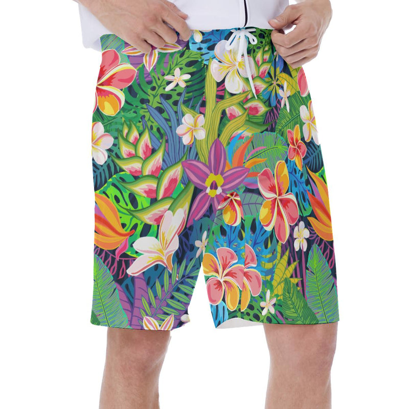 Tropical Beach Floral Colorful Hawaiian Print Men's Beach Shorts
