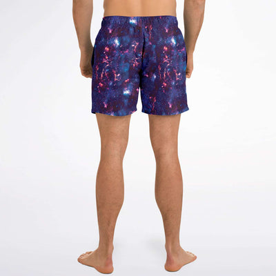 Purple Blue Abstract Alien Galaxy Print Swim Trunks Shorts, Surf Shorts - kayzers