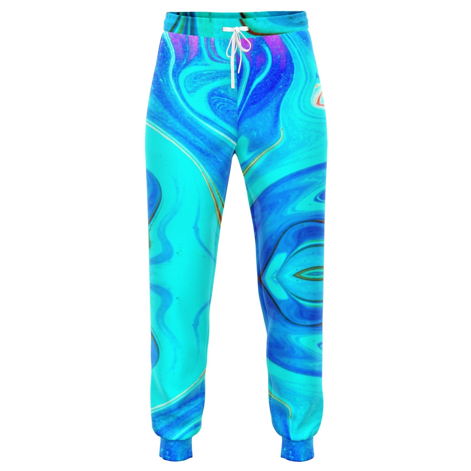 Aqua Blue Joggers Psychedelic Trippy Marble Pattern Unisex
