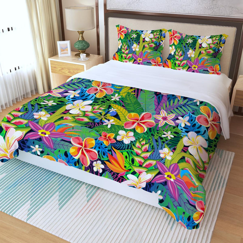 Colorful Floral Three Piece Duvet Cover Set