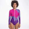 Abstract Art Pink Galaxy Long Sleeve Zipper Bodysuit With Uv Protection - kayzers