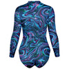 Blue Sky Galaxy Stars Space Abstract Red Ombre Clouds Print Long Sleeve Bodysuit With Uv Protection - kayzers
