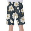 Tropical White Hibiscus Flower Floral Print Men's Beach Shorts