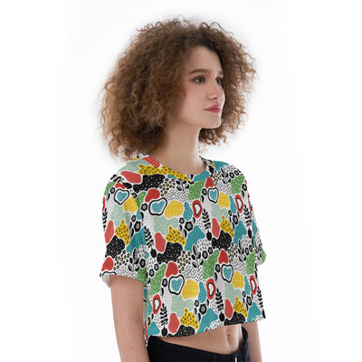 Nature Colorful Clouds Trees Plants Mountain Doodle Women's  Crop Tee