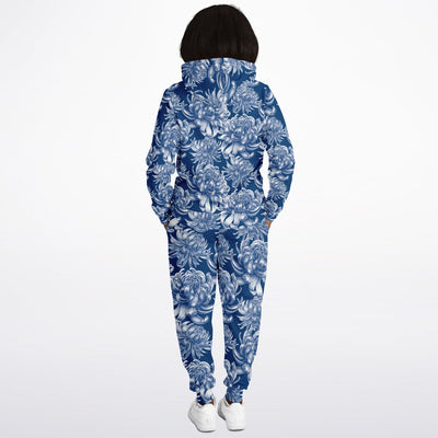 Blue White Flowers Floral Print 2 Pc Matching Hoodie & Joggers Set - kayzers