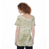 Abstract Ivory Green Print Women's Off-Shoulder T-Shirt, Ivory Green Liquid Paint Marble Print Top