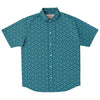 Teal Floral Geometric Print Men's Short Sleeve Button Down Shirt - kayzers