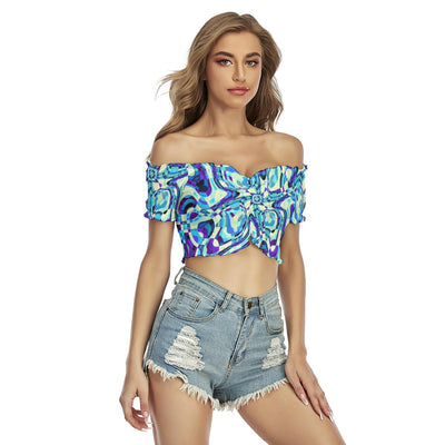 Abstract Crystal Blue Psychedelic Print Women's Off-Shoulder Blouse