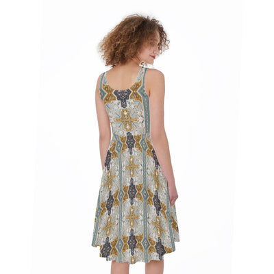 Mustard Teal Bohemian Print Women's Skirt Dress