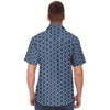 Blue Floral Geometric Pattern Men's Short Sleeve Button Down Shirt - kayzers