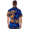 Abstract Liquid Blue Ink Yellow Print Men's Button Down Shirt - kayzers