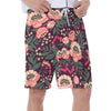 Mauve Tropical Flowers Beach Floral Print Men's Beach Hawaiian Shorts