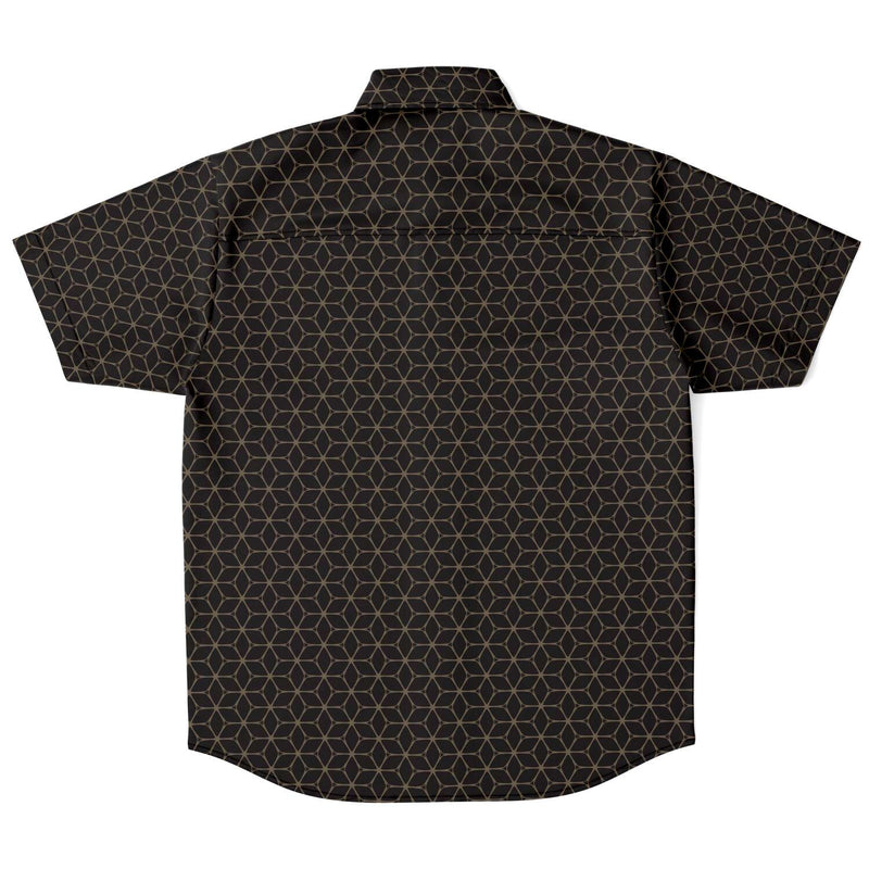Black Floral Geometric Men's Short Sleeve Button Down Shirt - kayzers