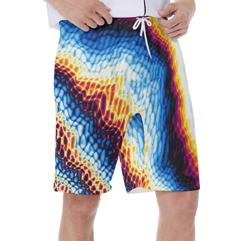 Marble Print Mosaic Abstract Colorful Hawaiian Print Men's Beach Shorts