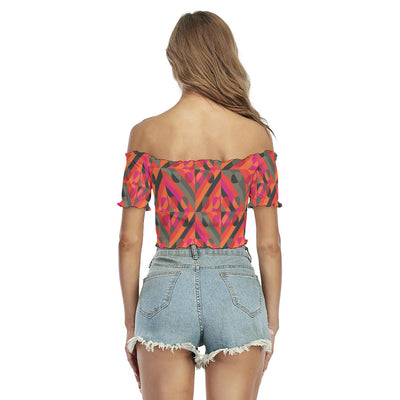 Abstract Red Retro 60's 70's 80's Boho Print Women's Off-Shoulder Blouse