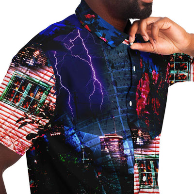 Abstract Art Future Mega City Destruction Men's Button Down Shirt - kayzers