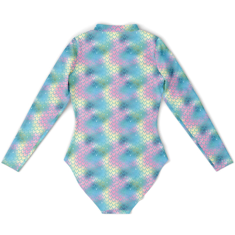 Mermaid Scales Ombre Iridescence Long Sleeve Bodysuit With UV Protection - kayzers