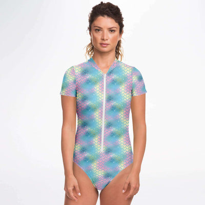 Mermaid Scales Ombre Iridescence Short Sleeve Bodysuit With UV Protection - kayzers