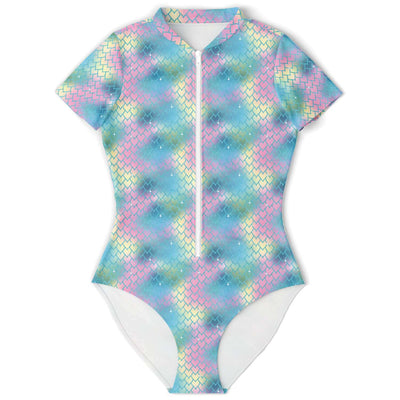 Mermaid Scales Ombre Iridescence Short Sleeve Bodysuit With UV Protection - kayzers
