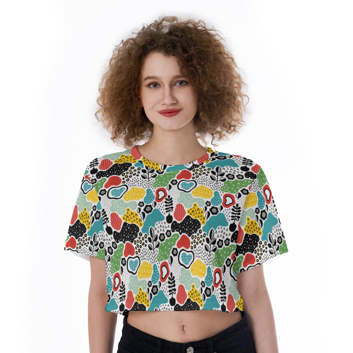 Nature Colorful Clouds Trees Plants Mountain Doodle Women's  Crop Tee