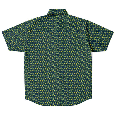 Black Green Yellow Floral Print Men's Short Sleeve Button Down Shirt - kayzers