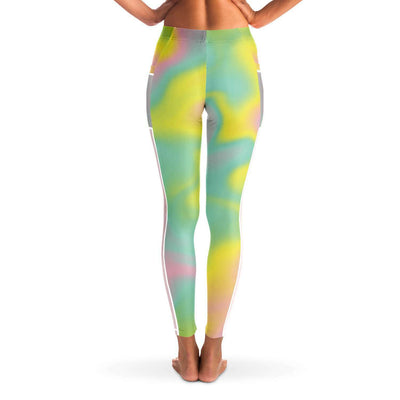 Pink Mint Green Yellow Tinge Hues Ombre Iridescence Holographic Colorful Mesh Pocket Leggings - kayzers