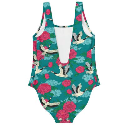 Tropical Floral Cranes Print One Piece Swimsuit - kayzers