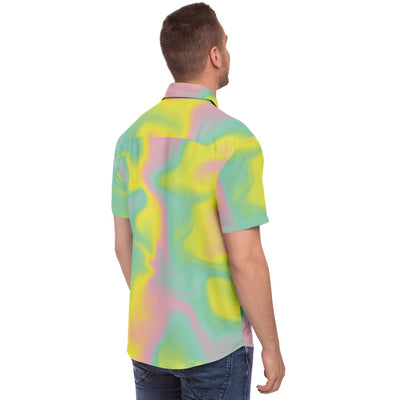 Pink Mint Green Yellow Tinge Hues Ombre Iridescence Holographic Colorful Button Down Men's Shirt - kayzers