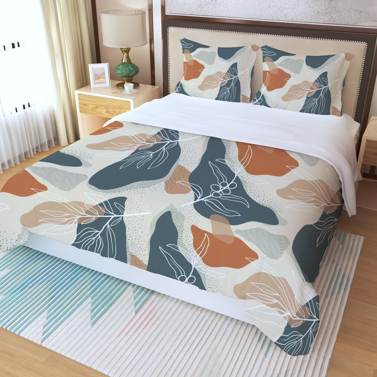 Abstract Floral Leaves Aesthetic Print Three Piece Duvet Cover Set
