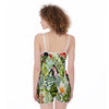 Tropical Floral Print Jumpsuit Romper Women's Suspender Shorts
