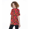 Retro 60's 70's Hipster Geometric Mosaic Pattern Women's Short Sleeve Shirt With Pocket