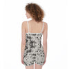 Silver Grey Abstract Geometric Cubes Jumpsuit Romper Women's Suspender Shorts
