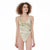Ivory Color Swimsuit, Ivory Green Liquid Waves Paint Marble One Piece Swimsuit