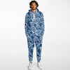 Blue White Flowers Floral Print 2 Pc Matching Hoodie & Joggers Set - kayzers
