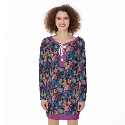 Floral Print Women's Lace-Up Sweatshirt