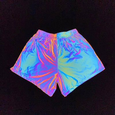 Reflective Holographic Women's Shorts, Elastic Waist Holographic Shorts - kayzers