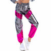 Women Reflective Long Pants with Pockets, High Waist Loose Holographic Patchwork Trousers, Festival Club Dance Jogger Pants Clubwear - kayzers