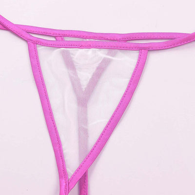 Women's See Through Bikini Swimsuit Sexy Self-tie Micro Bra Top with G-String Thong Lingerie Set - kayzers