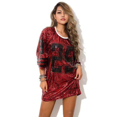 Sequin Jersey Rave Party Festival Party T-shirt Dress - kayzers