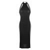 Women Ultra Thin Lingerie Dress. Halter Neck Sleeveless Backless High Slit Legs Nightgown Dress - kayzers