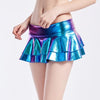 Shiny Metallic Holographic Pleated Mini Skirt, Sexy Ruffle A-line Skirt Pole Dance Mini Laser Wet Look Skirt, Rave Edm Festival Jazz Hip Hop Clubwear - kayzers