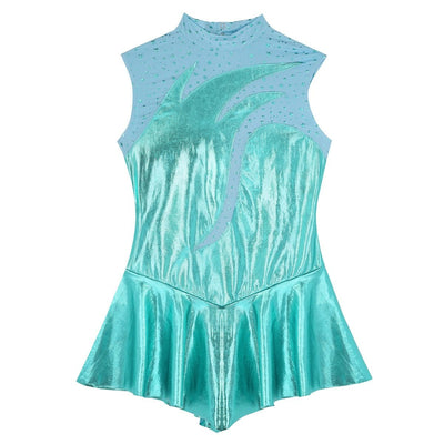 Shiny Metallic Women's Dance Rave Costume Skirt Figure Dress, Lake Blue Dance Rave Costume - kayzers