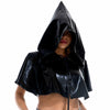 Shiny PU Leather Holographic Edm Cape, Unisex Cosplay Metallic Death Cape Short Hooded Rave Festival Cloak - kayzers