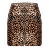 Black Women Leopard Ladies Wetlook Bodycon Mini Skirts, Stretchy Faux Leather Fake Zipper Pockets Mini Skirt Party Nightwear Clubwear - kayzers