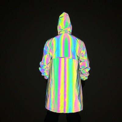 Reflective Holographic Long Unisex Trench Coat, Reflective Holographic Raincoat - kayzers