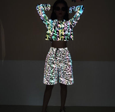 Psychedelic Mushroom Reflective At Night Glowing Breathable Sweatshirt Shorts - kayzers