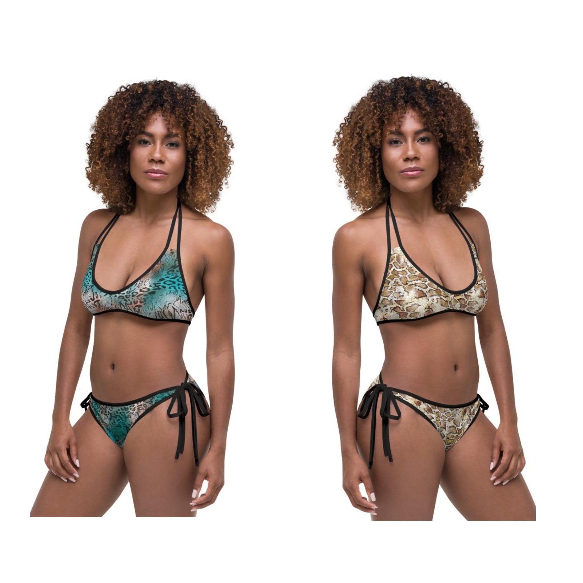 Snake Print Reversible Bikini Set, Snake Skin Print Two Piece Reversible Skin Set, Two Way Reversible Bikini Set - kayzers
