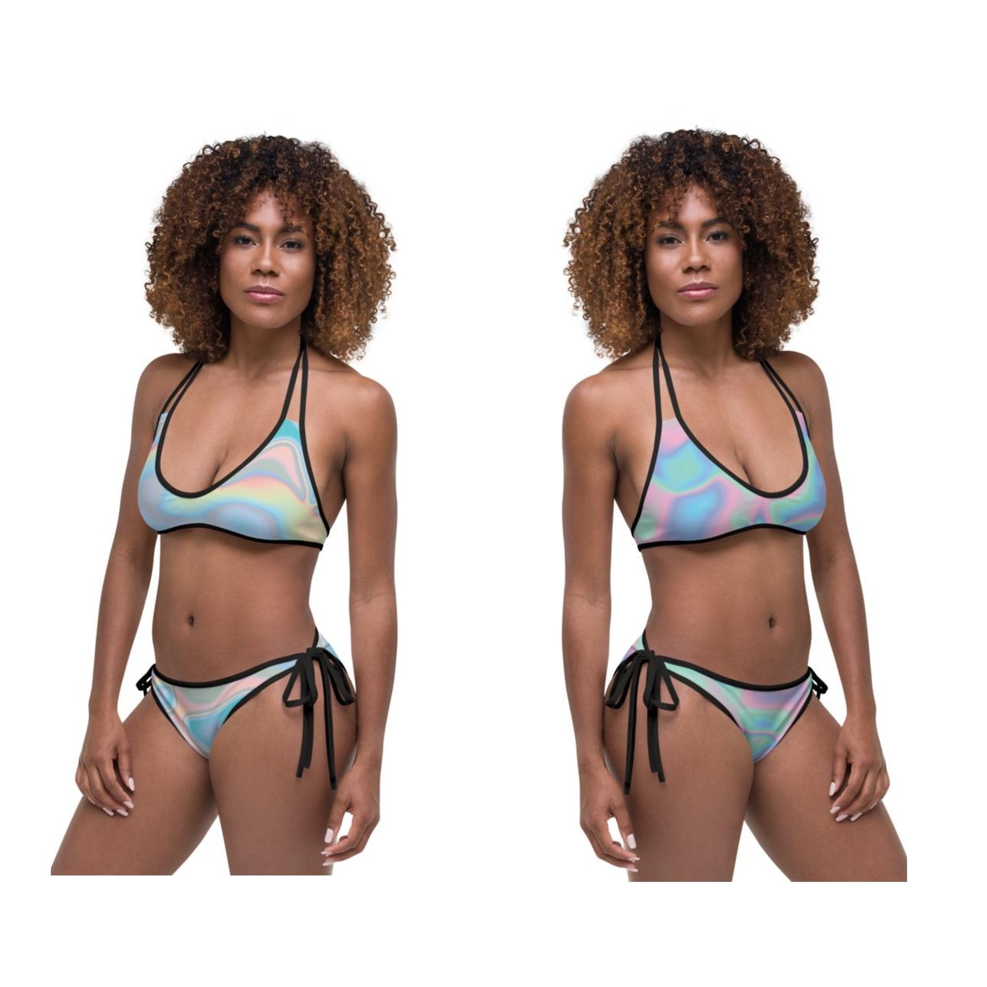 Ombre Iridescence Holographic Reversible Bikini Set, Abstract Cotton Candy Cloud Reversible Bikini Set - kayzers