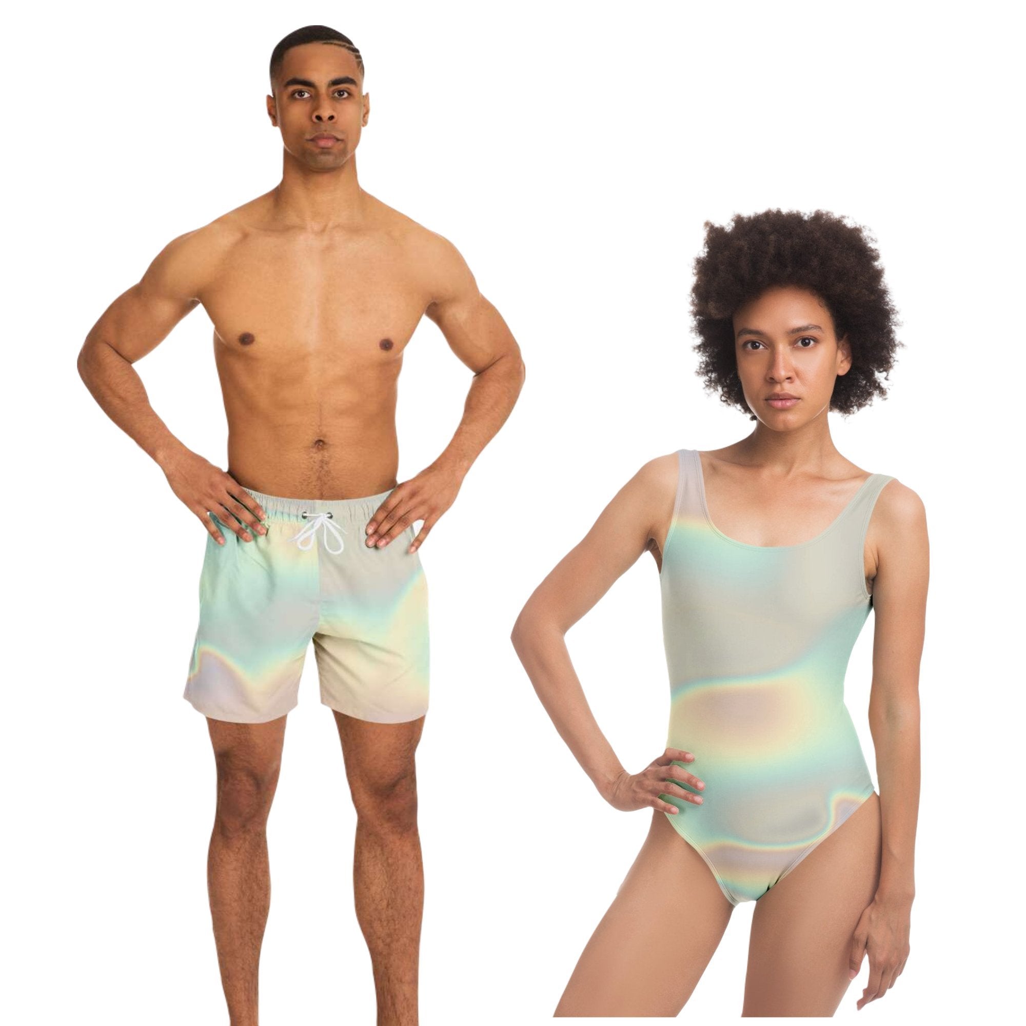 Ombre Matching Women's Swimsuit and Men's Swim Trunks Set, Matching Swimming Sets, Matching Beach Set, Swimsuit And Shorts Sets - kayzers