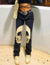 Skull Patterned Low Rise Jeans Streetwear, Women Black Denim Trousers, Cyber Aesthetic Goth Pants - kayzers